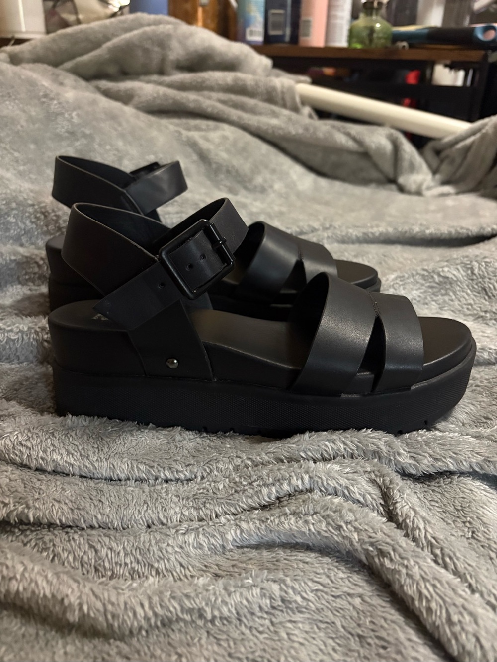 MIA Black Platform Chunky Sandals